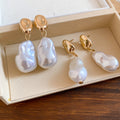 French Vintage Oval Baroque Faux Pearl Stud Earrings With Silver Pins Elegant Light Luxury Jewelry view 4