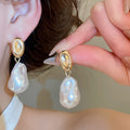 French Vintage Oval Baroque Faux Pearl Stud Earrings With Silver Pins Elegant Light Luxury Jewelry view 3