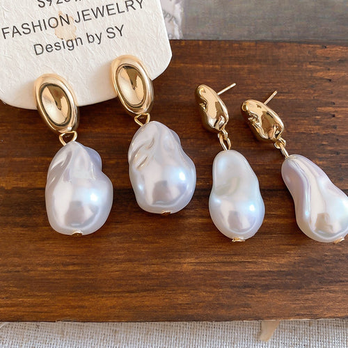French Vintage Oval Baroque Faux Pearl Stud Earrings With Silver Pins Elegant Light Luxury Jewelry