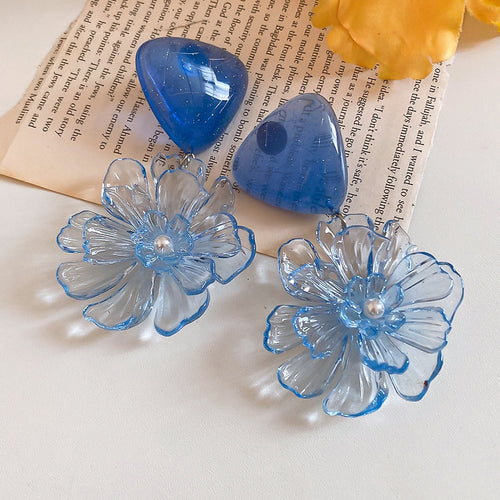 Sweet Floral Resin Flower Stud Earrings With Silver Pins For Summer Vacation Style