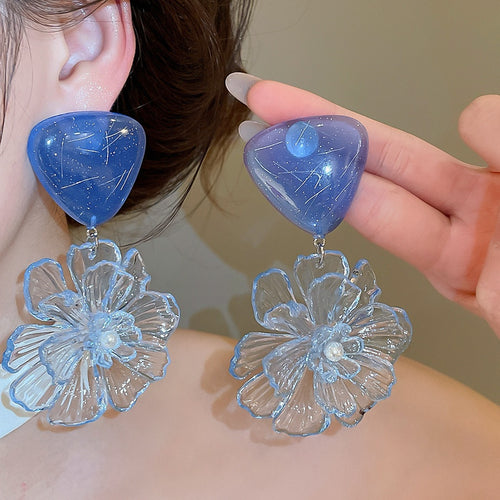 Sweet Floral Resin Flower Stud Earrings With Silver Pins For Summer Vacation Style