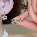 14K Gold Plated Copper Zircon Flower Pendant Drop Earrings Light Luxury Sweet Forest Style view 1