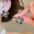 Light Luxury Copper Zircon Round Flower Stud Earrings With Silver Pins Minimalist Floral Jewelry view 1