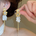 Sweet Vacation Style Resin Flower Zircon Tassel Drop Earrings With Silver Posts view 3