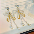 Elegant Rhinestone Bowknot Pearl Tassel Drop Alloy Statement Luxury Fashion Earrings view 3
