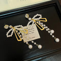 Elegant Rhinestone Bowknot Pearl Tassel Drop Alloy Statement Luxury Fashion Earrings view 4