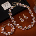 Elegant Faux Pearl Beaded Alloy Collar Chain Jewelry Set Luxury Short Necklace Bracelet Drop Earrings view 3