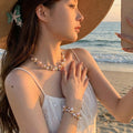 Elegant Faux Pearl Beaded Alloy Collar Chain Jewelry Set Luxury Short Necklace Bracelet Drop Earrings view 1