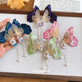 Vacation Style Embroidered Butterfly Zircon Faux Pearl Stud Earrings Sweet Pastoral Jewelry view 3