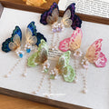 Vacation Style Embroidered Butterfly Zircon Faux Pearl Stud Earrings Sweet Pastoral Jewelry view 1
