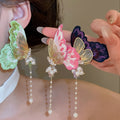 Vacation Style Embroidered Butterfly Zircon Faux Pearl Stud Earrings Sweet Pastoral Jewelry view 2