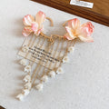 Sweet Fabric Flower Faux Pearl Tassel Drop Earrings For Vacation Style Women view 4