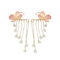 Sweet Fabric Flower Faux Pearl Tassel Drop Earrings For Vacation Style Women view 5