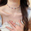 Fresh Summer Glass Crystal Beaded Flower Necklace Bracelet Ring Jewelry Set For Sweet OL Style view 3