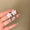 Elegant Floral Stud Earrings With Faux Pearl, Zircon And Enamel Detail For Sweet Office Style view 1