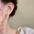 Copper Zircon Star Pleated Stud Earrings With Silver Needle Sweet Playful Style For Women view 2
