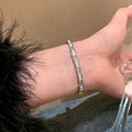 Women's Copper Mother Of Pearl Snake Bangle With Full Pavé Zircon, Elegant Geometric Fashion OL Bracelet view 3