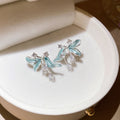 Light Spring Floral Copper Stud Earrings With Silver Pins, Zircon And Enamel Flower Design view 3