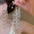 2026 New Elegant Faux Pearl Tassel Drop Earrings French Vintage Geometric Long Ear Jewelry view 1