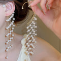 2026 New Elegant Faux Pearl Tassel Drop Earrings French Vintage Geometric Long Ear Jewelry view 3