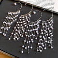 2026 New Elegant Faux Pearl Tassel Drop Earrings French Vintage Geometric Long Ear Jewelry view 2