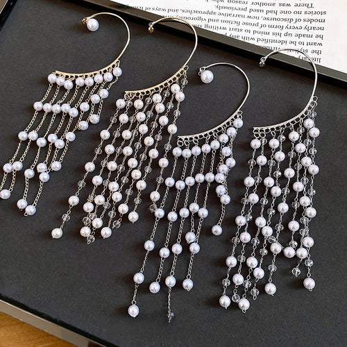 2026 New Elegant Faux Pearl Tassel Drop Earrings French Vintage Geometric Long Ear Jewelry