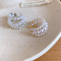 French Minimalist Layered Faux Pearl Geometric Round Clip-on Earrings For Women view 2