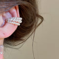 French Minimalist Layered Faux Pearl Geometric Round Clip-on Earrings For Women view 3
