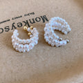 French Minimalist Layered Faux Pearl Geometric Round Clip-on Earrings For Women view 4