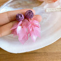 Sweet Floral Fabric Flower Acrylic Tassel Drop Earrings With Silver Pins For Women view 2