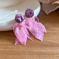 Sweet Floral Fabric Flower Acrylic Tassel Drop Earrings With Silver Pins For Women view 4