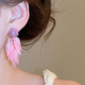 Sweet Floral Fabric Flower Acrylic Tassel Drop Earrings With Silver Pins For Women view 3