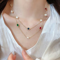 Vintage Maillard Style Oval Zircon Layered Freshwater Pearl Collarbone Necklace for Women view 1