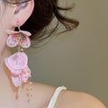 Vacation Style Chiffon Flower Artificial Crystal Tassel Drop Earrings With Silver Needle view 3