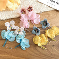 Vacation Style Chiffon Flower Artificial Crystal Tassel Drop Earrings With Silver Needle view 2