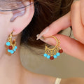 18K Gold Plated Stone Resin C Shape Tassel Stud Earrings Vintage Geometric Light Luxury Jewelry view 1