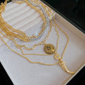Light Luxury Alloy Multilayer Zircon Round Chain Necklace Vintage Geometric Collarbone Choker view 2
