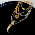 Light Luxury Alloy Multilayer Zircon Round Chain Necklace Vintage Geometric Collarbone Choker view 4