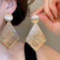 Statement Iron Rhombus Print Pendant Drop Earrings With Silver Pins For Women view 4