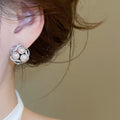 Light Luxury Faux Pearl Zircon Flower Stud Earrings Vintage Elegant Round Geometric Jewelry view 4