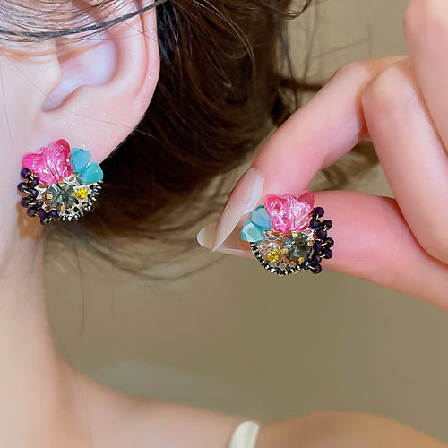 Vintage Crystal Butterfly Teardrop Stud Earrings With Silver Needle Posts, Court Style