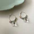 Glass Beaded Round Pendant Hoop Earrings With Silver Needle Minimalist Geometric Fresh Style view 3