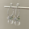 Glass Beaded Round Pendant Hoop Earrings With Silver Needle Minimalist Geometric Fresh Style view 1