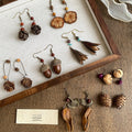 Ethnic Vintage Wood Flower Pine Cone Pendant Drop Earrings, Light Luxury Fashion Ear Hooks view 3