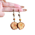 Ethnic Vintage Wood Flower Pine Cone Pendant Drop Earrings, Light Luxury Fashion Ear Hooks view 5