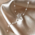 2026 Light Luxury Faux Pearl Beaded Crumpled Butterfly Pendant Collarbone Necklace view 2