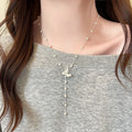 2026 Light Luxury Faux Pearl Beaded Crumpled Butterfly Pendant Collarbone Necklace view 3