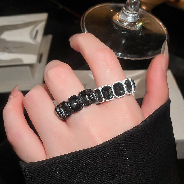 European Style Alloy Hexagon Open Ring With Rhinestone Inlay Minimalist Geometric Finger Jewelry