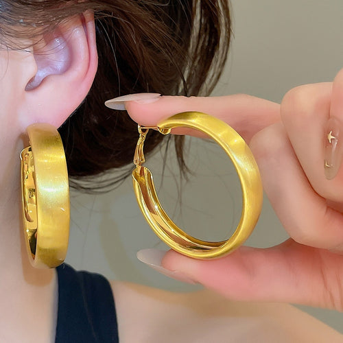 Minimalist Brushed Copper Round Hoop Earrings With Silver Pins Geometric Modern Style