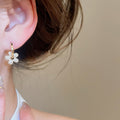 14K Gold Plated Copper Zircon Flower Pendant Drop Earrings For Women Light Luxury Style view 3